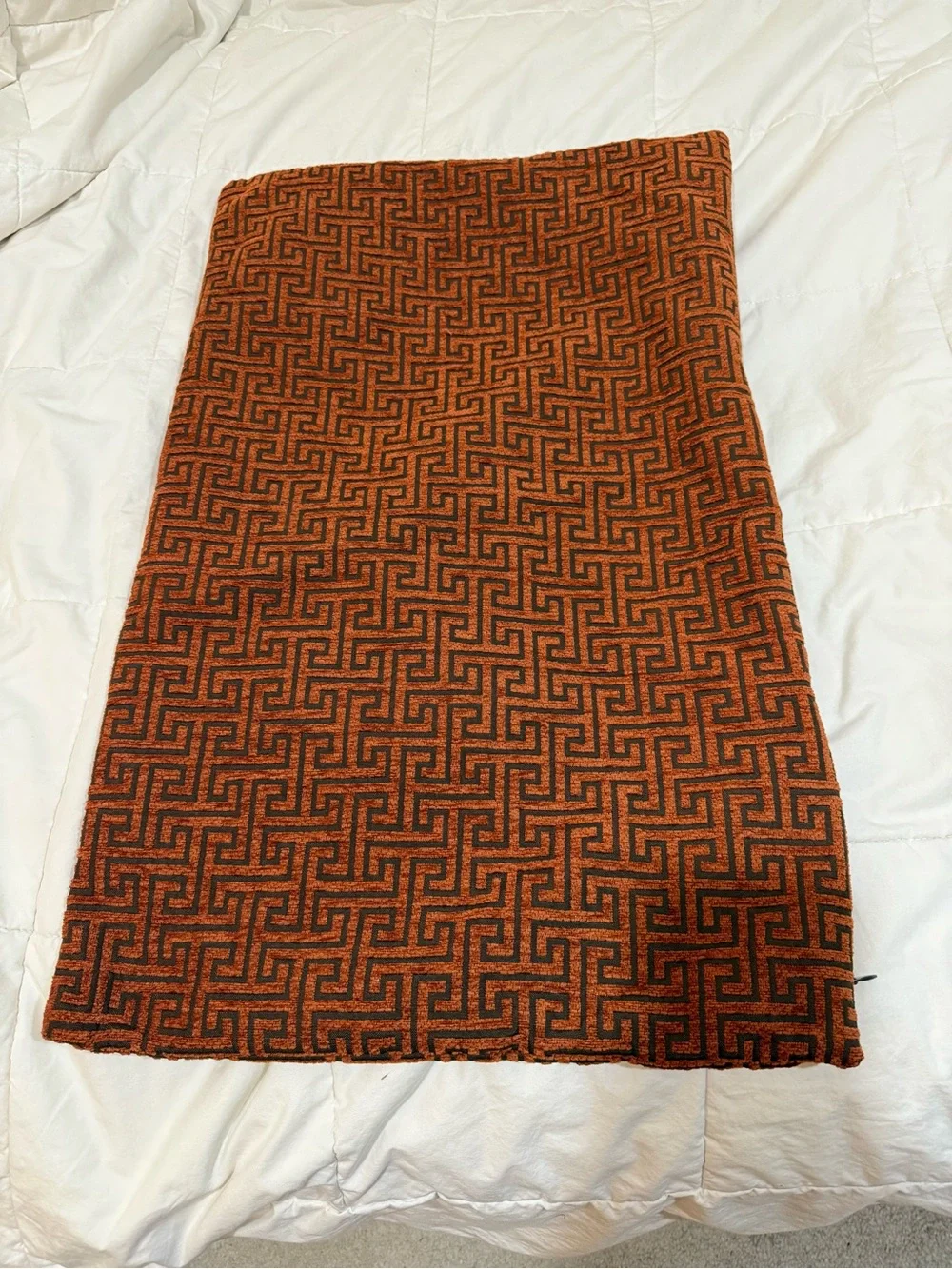 Geometric Orange Accent Pillow Cover with Black Maze Pattern